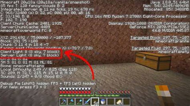 How to see light level minecraft