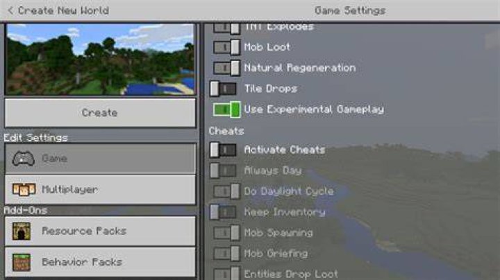 What is experimental gameplay in minecraft